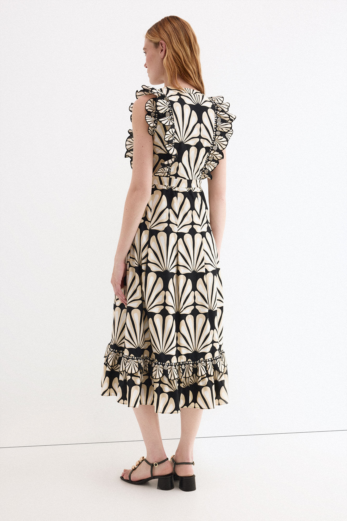 Pedro del Hierro Vestido algod&oacute;n volantes Beige