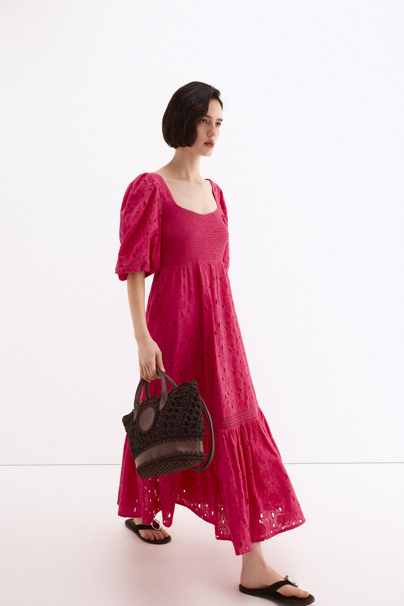 Pedro del Hierro Vestido algod&oacute;n bordados Rosa