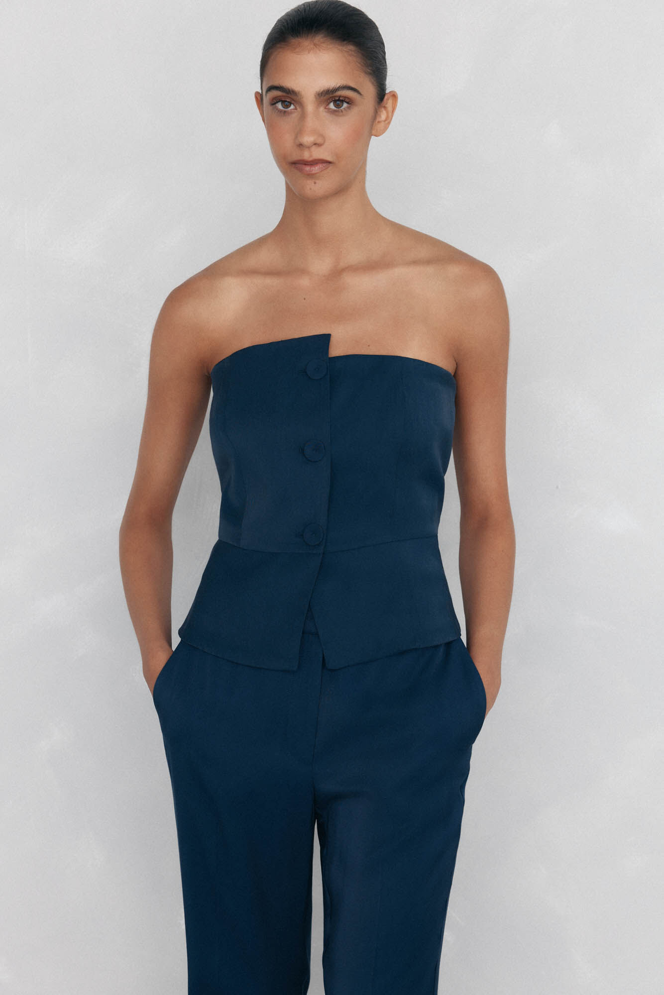 Pedro del Hierro Top liso strapless Azul