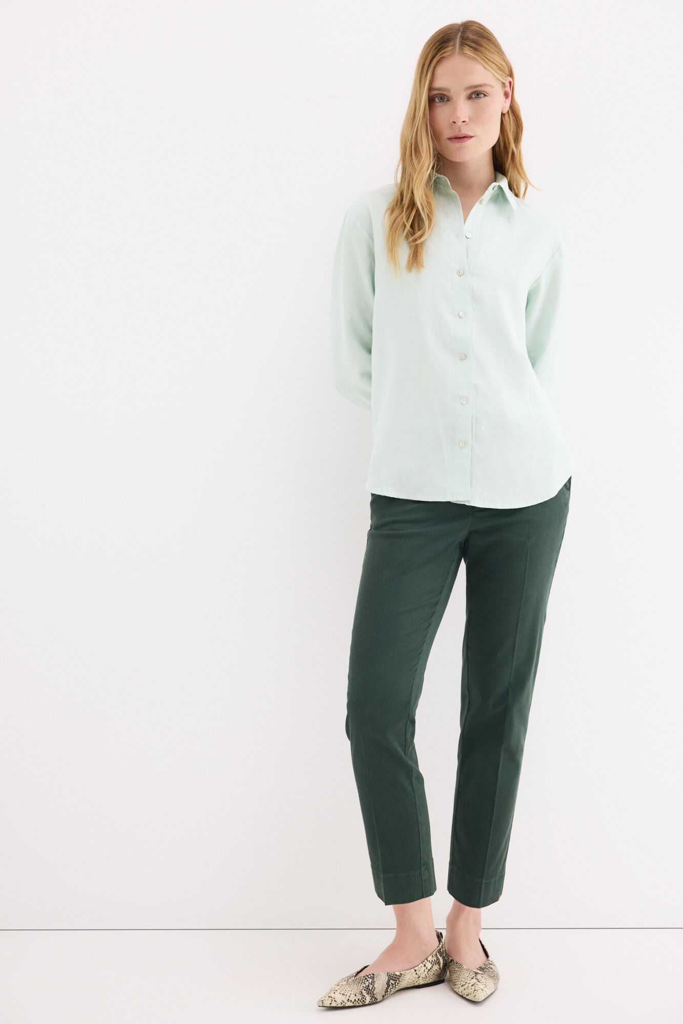 Pedro del Hierro Camisa de lino de manga larga Turquesa