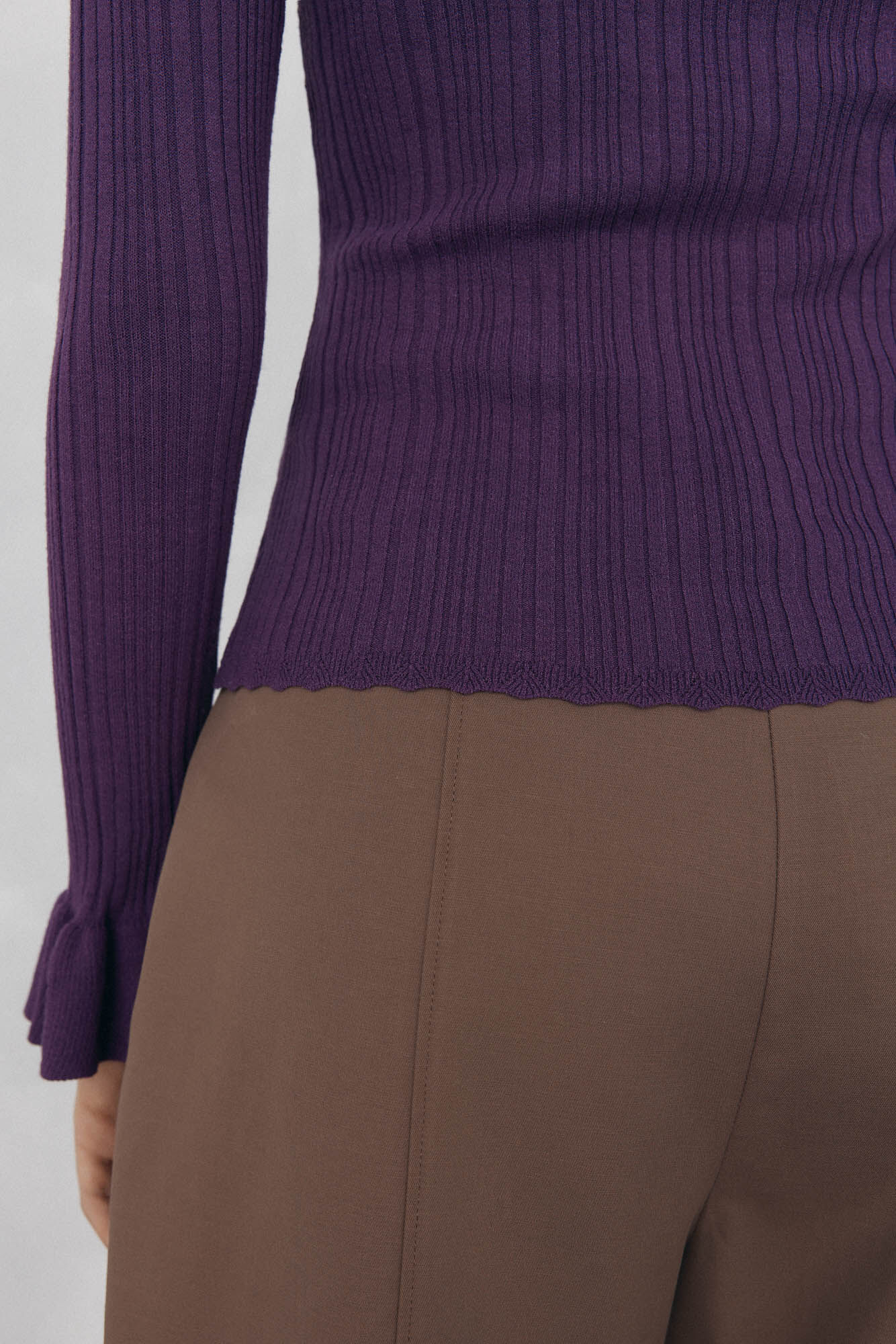 Pedro del Hierro Top de tejido acanalado con volante Morado