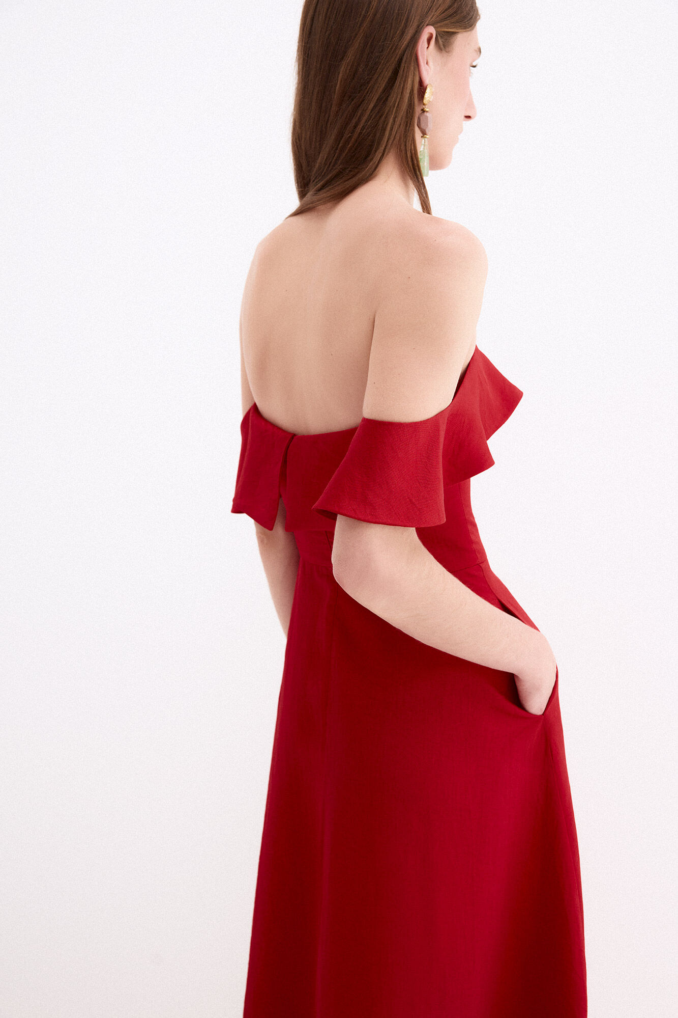 Pedro del Hierro Vestido midi tejido estructura Rojo