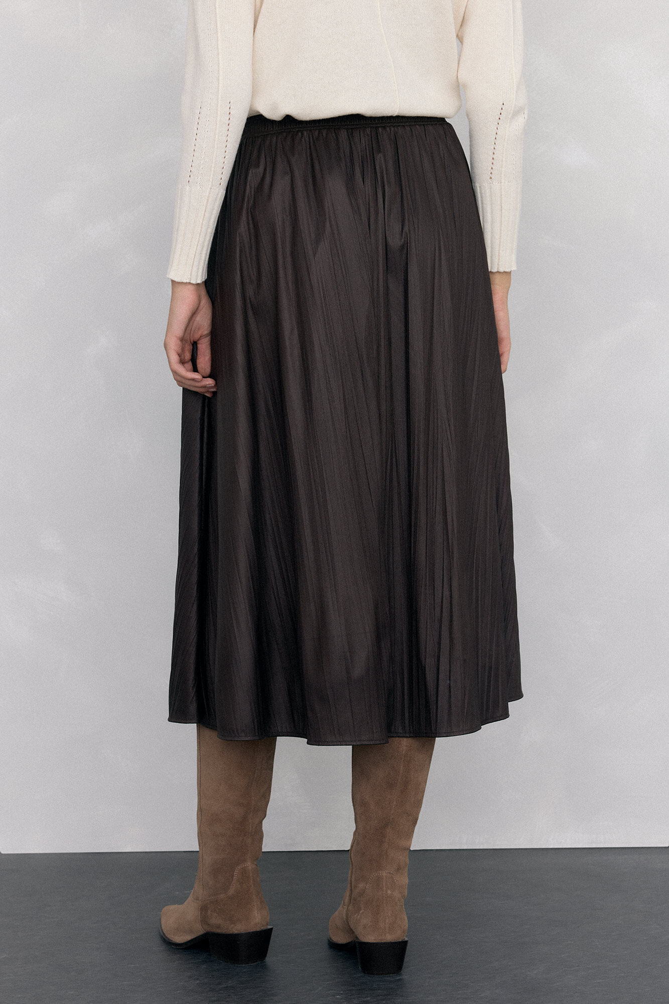 Pedro del Hierro Falda larga de piel efecto arrugado Marr&oacute;n