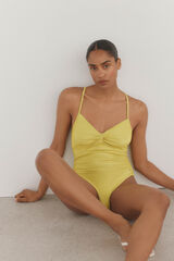 Pedro del Hierro Traje de ba&ntilde;o halter espalda cruzada tejido fantas&iacute;a lurex Amarillo