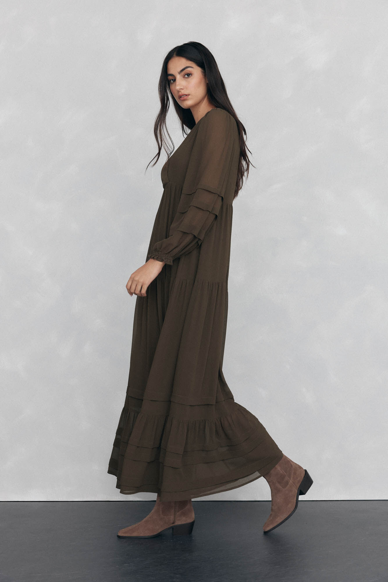 Pedro del Hierro Vestido largo con jaretas Verde