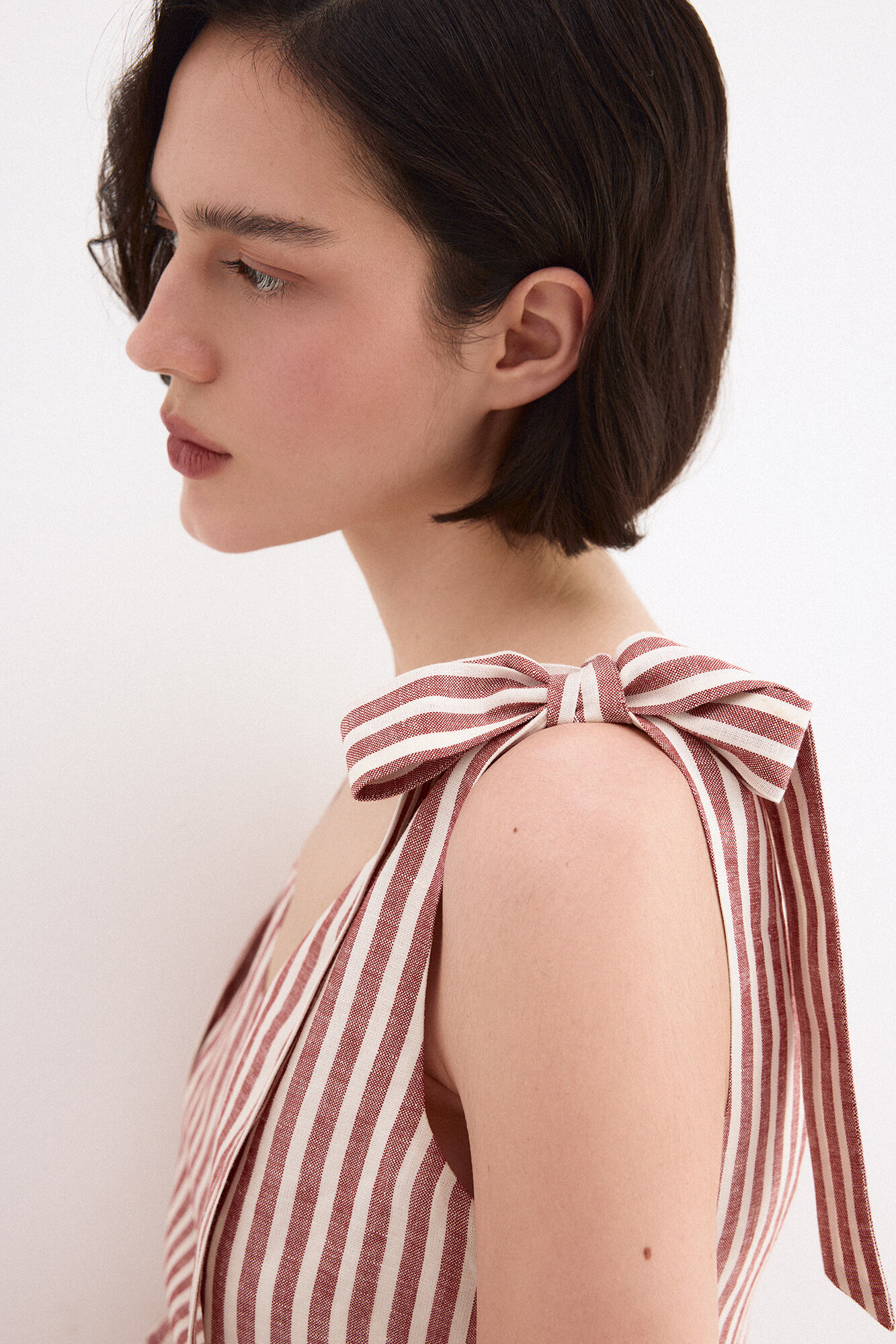Pedro del Hierro Vestido largo de lino con detalle de lazos Rosa