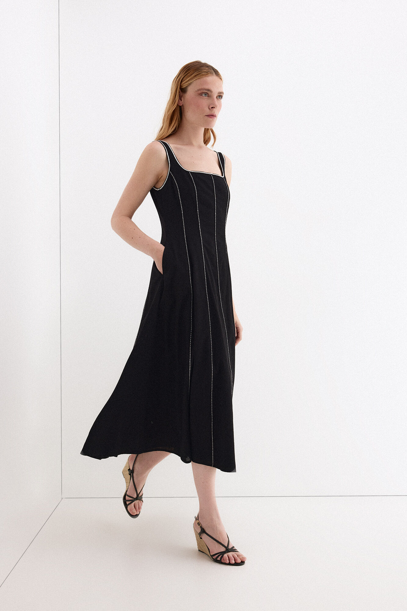 Pedro del Hierro Vestido midi contrastes Negro