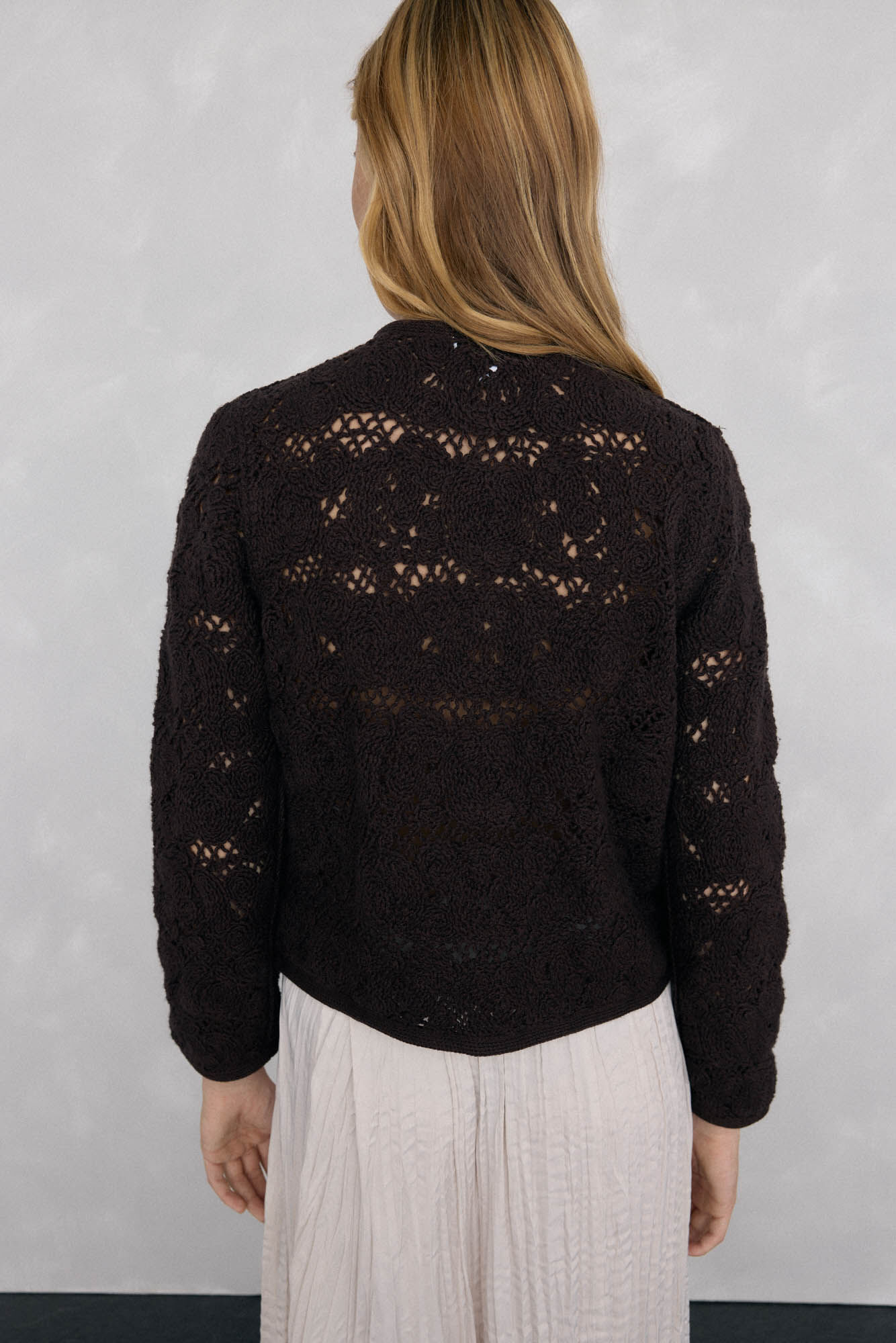 Pedro del Hierro C&aacute;rdigan crochet Marr&oacute;n
