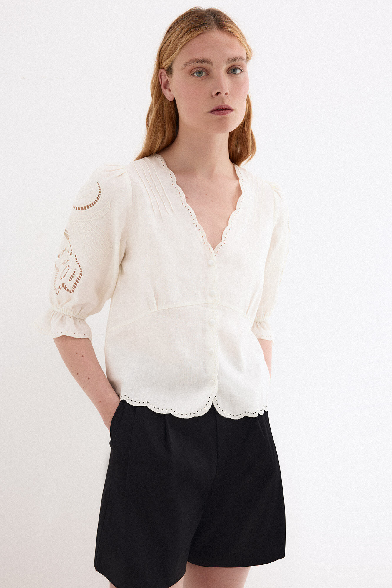 Pedro del Hierro Blusa lino bordados