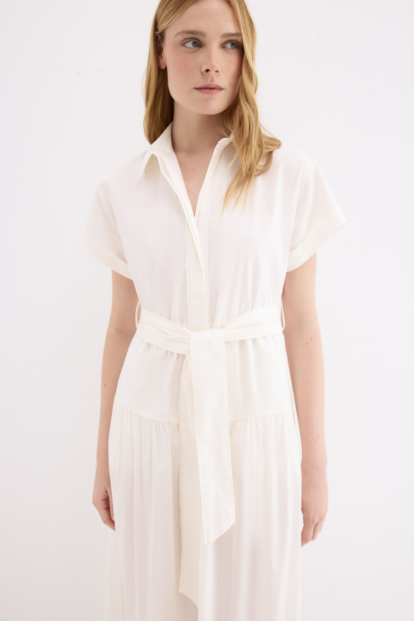 Pedro del Hierro Vestido camisero de popel&iacute;n Crudo