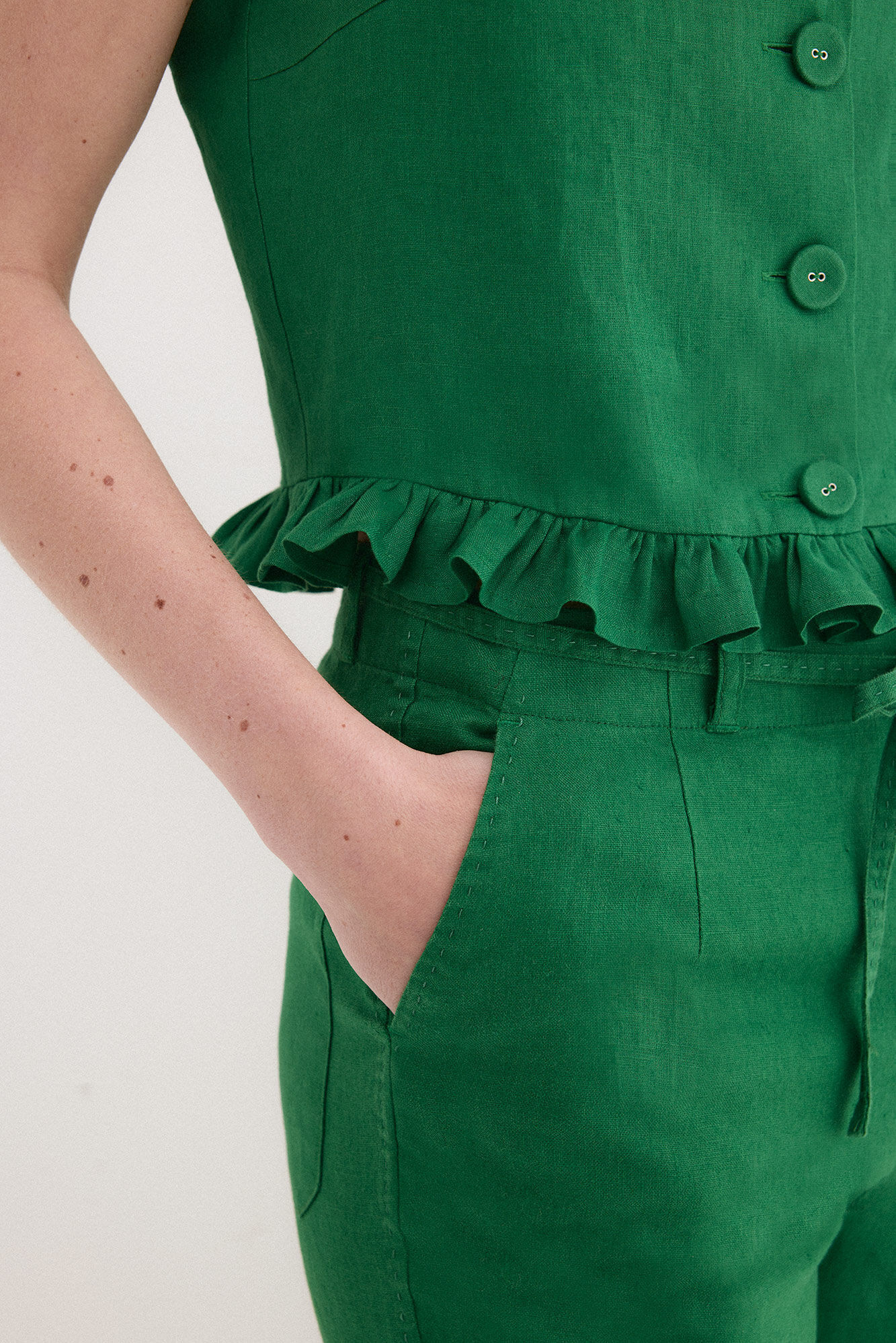 Pedro del Hierro Chaleco lino volante Verde