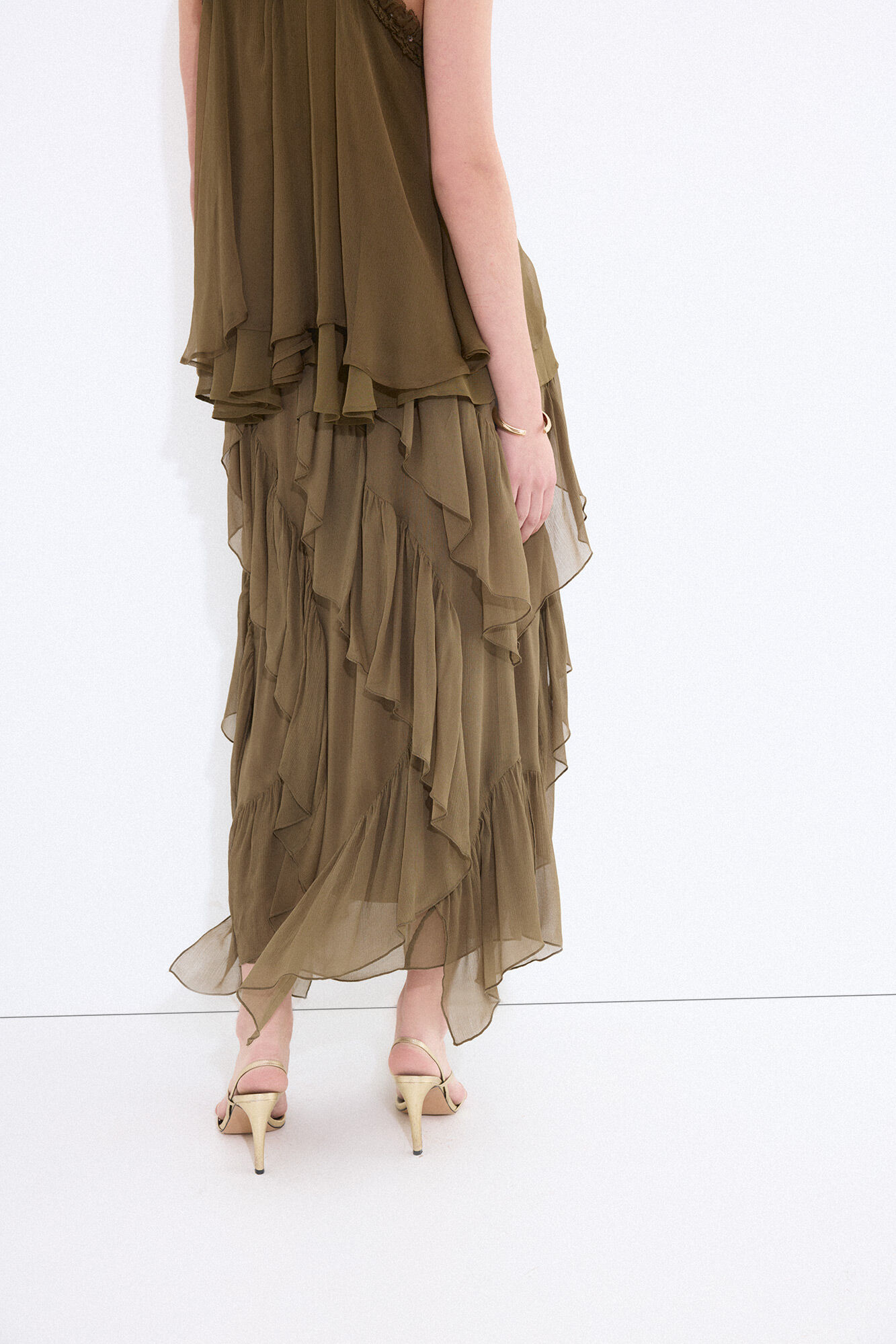 Pedro del Hierro Falda rom&aacute;ntica con volantes Verde