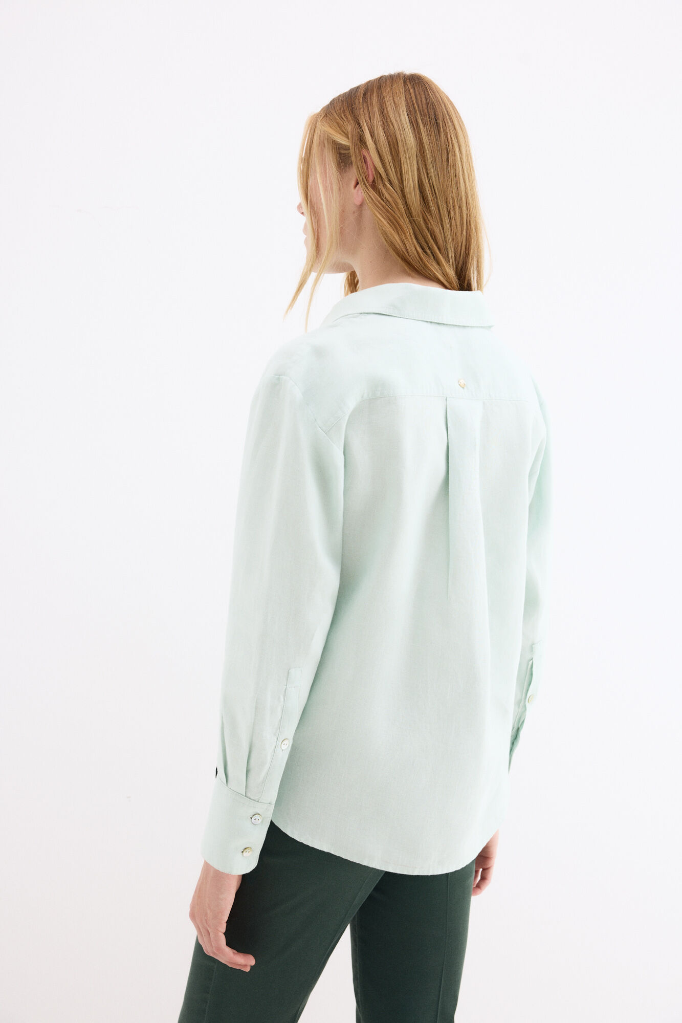 Pedro del Hierro Camisa de lino de manga larga Turquesa