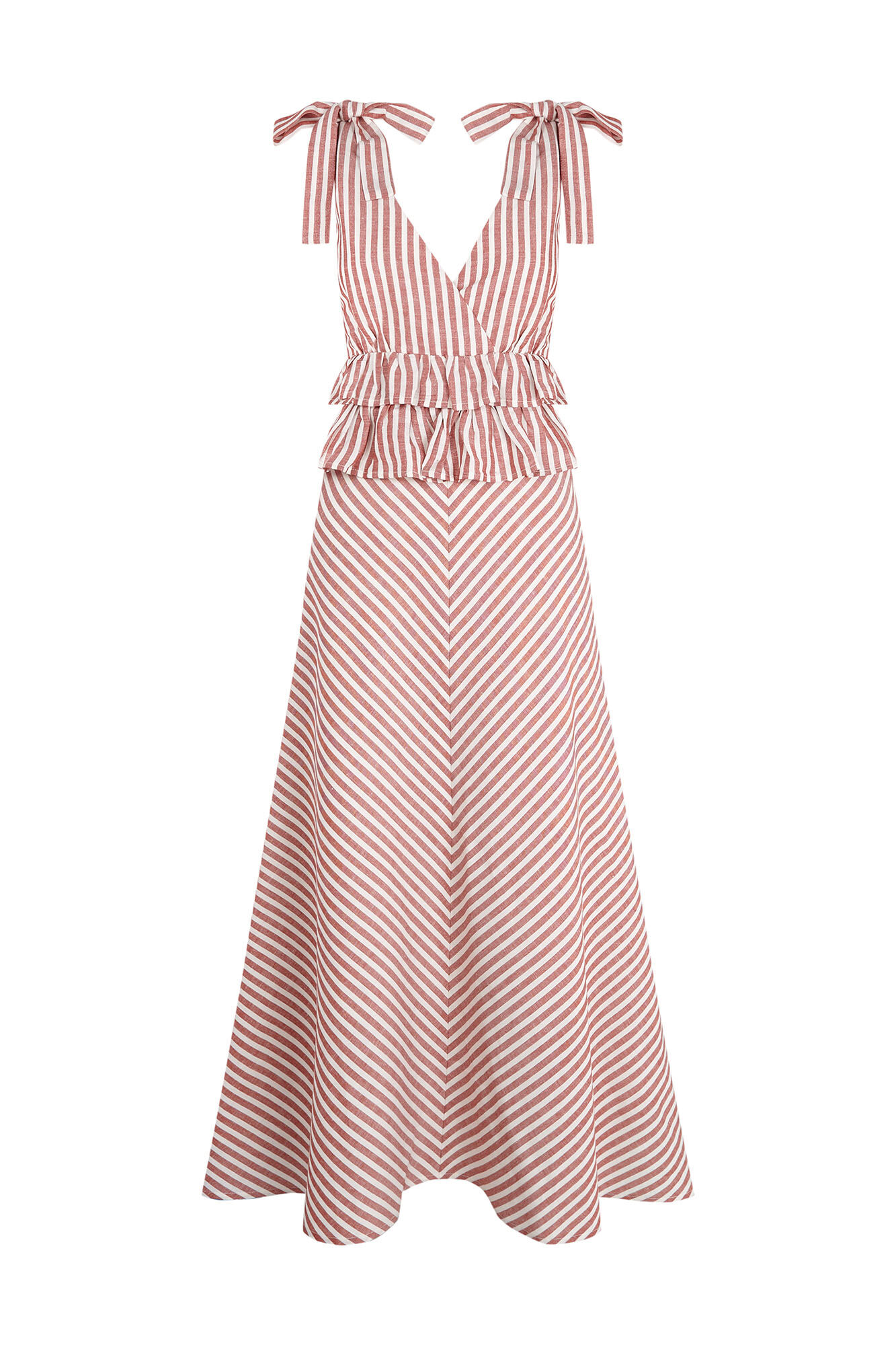 Pedro del Hierro Vestido largo de lino con detalle de lazos Rosa