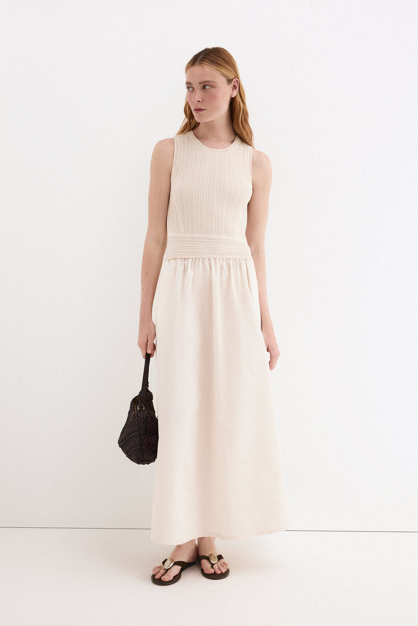 Pedro del Hierro Vestido combinado con cuerpo de punto Crudo