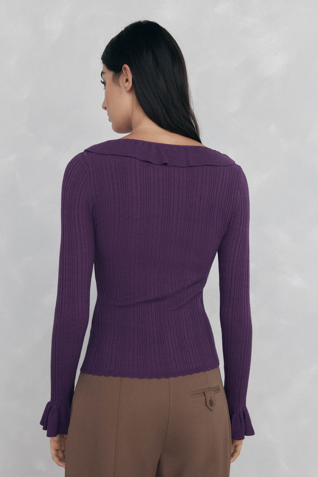 Pedro del Hierro Top de tejido acanalado con volante Morado