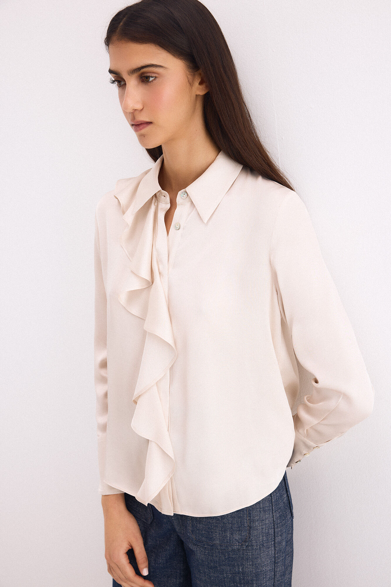 Pedro del Hierro Camisa sat&eacute;n volante Beige