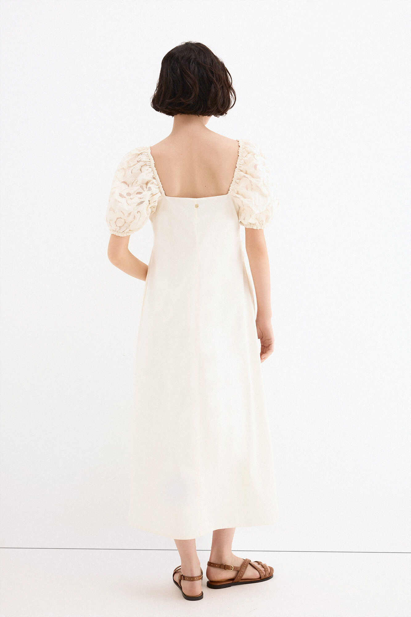 Pedro del Hierro Vestido midi con mangas bordadas Blanco