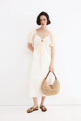 Pedro del Hierro Vestido midi con mangas bordadas Blanco