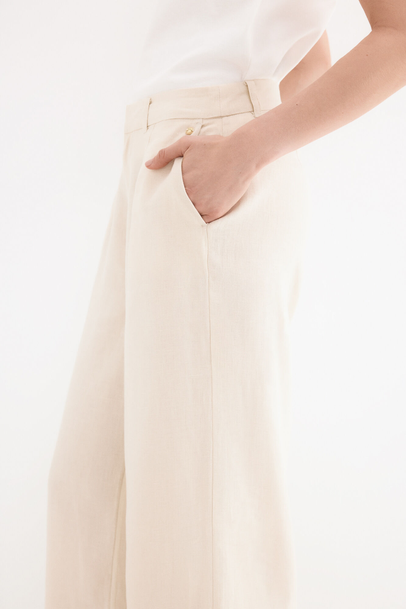 Pedro del Hierro Pantal&oacute;n recto de lino Crudo
