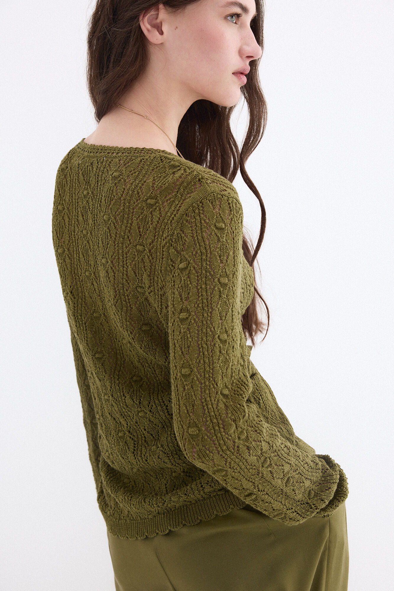 Pedro del Hierro Chaqueta fantas&iacute;a calada con terminaciones en crochet Verde