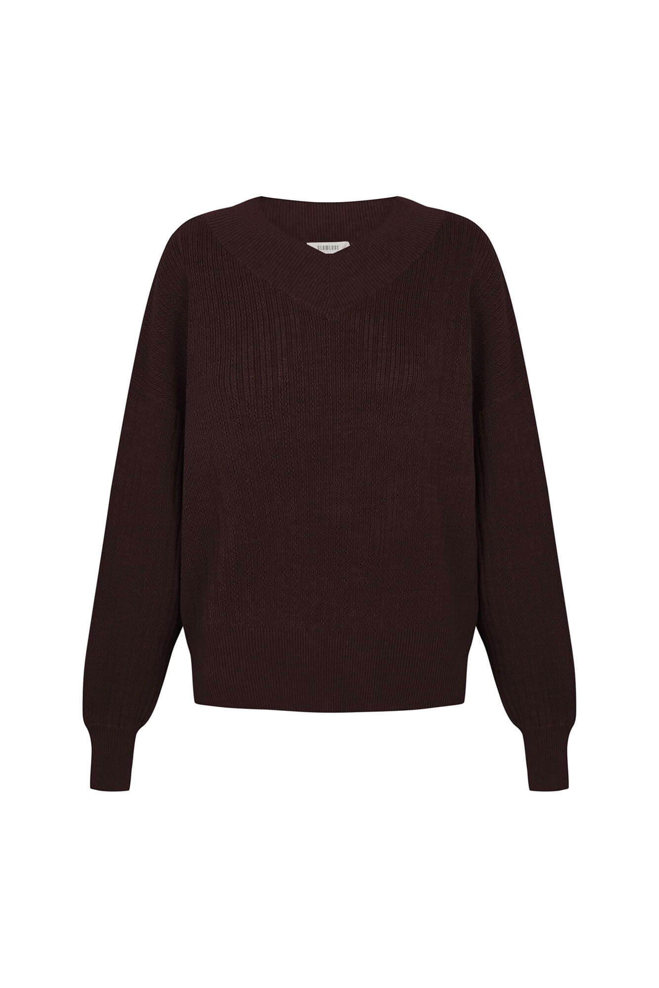 Slowlove Su&eacute;ter calado cuello en pico Marr&oacute;n oscuro