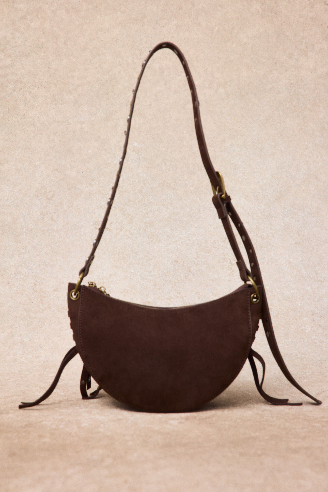 Slowlove Bolsa de piel media luna Marr&oacute;n