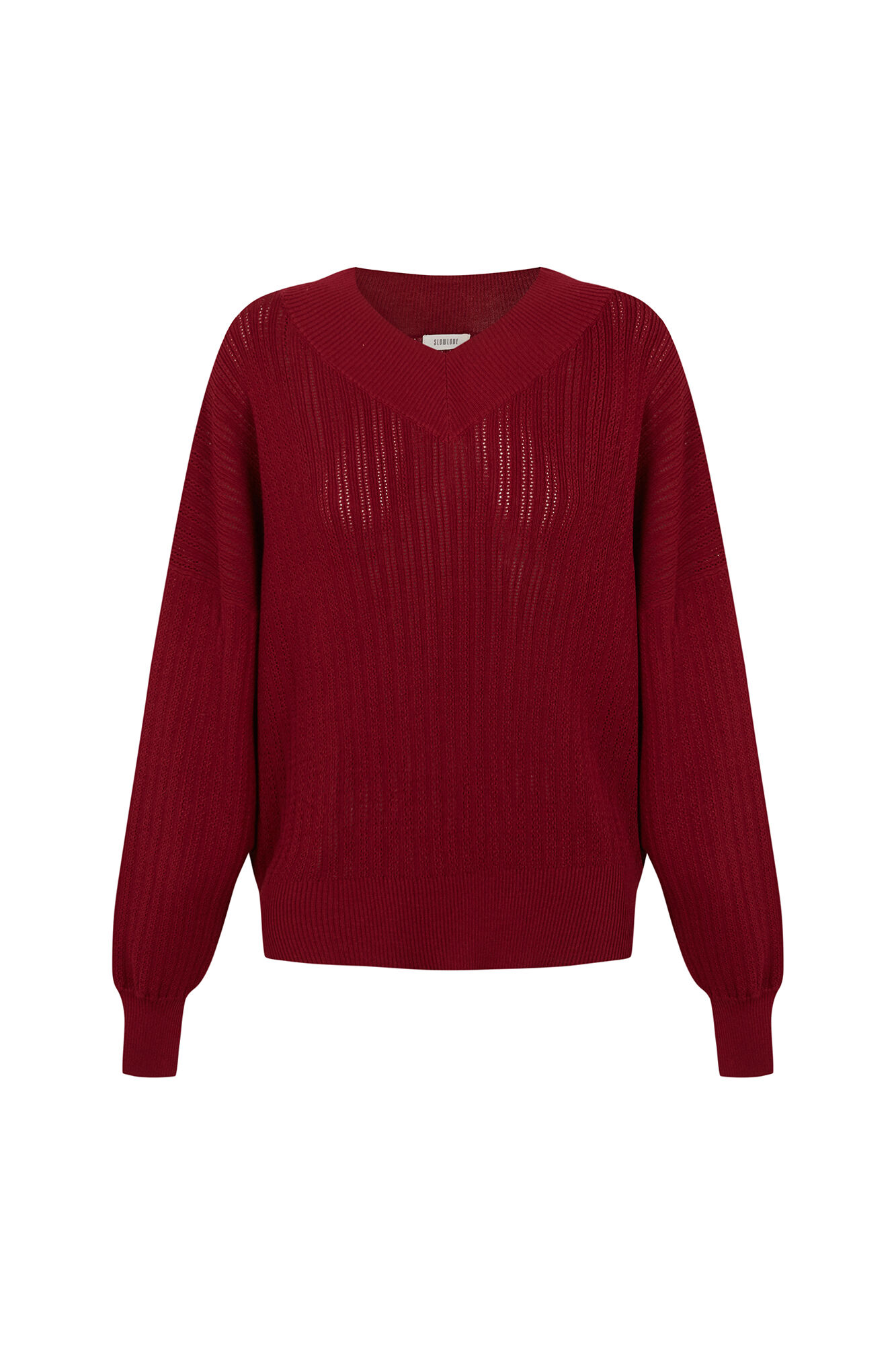 Slowlove Su&eacute;ter calado cuello en pico Rojo