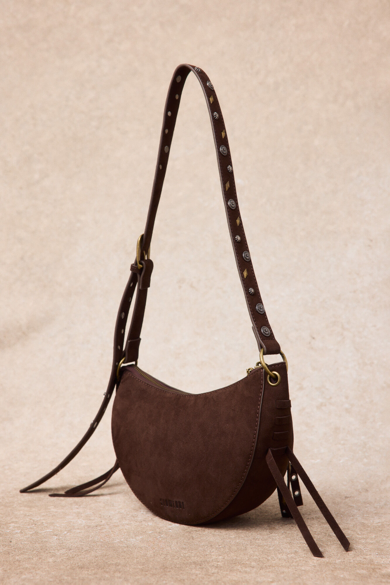Slowlove Bolsa de piel media luna Marr&oacute;n