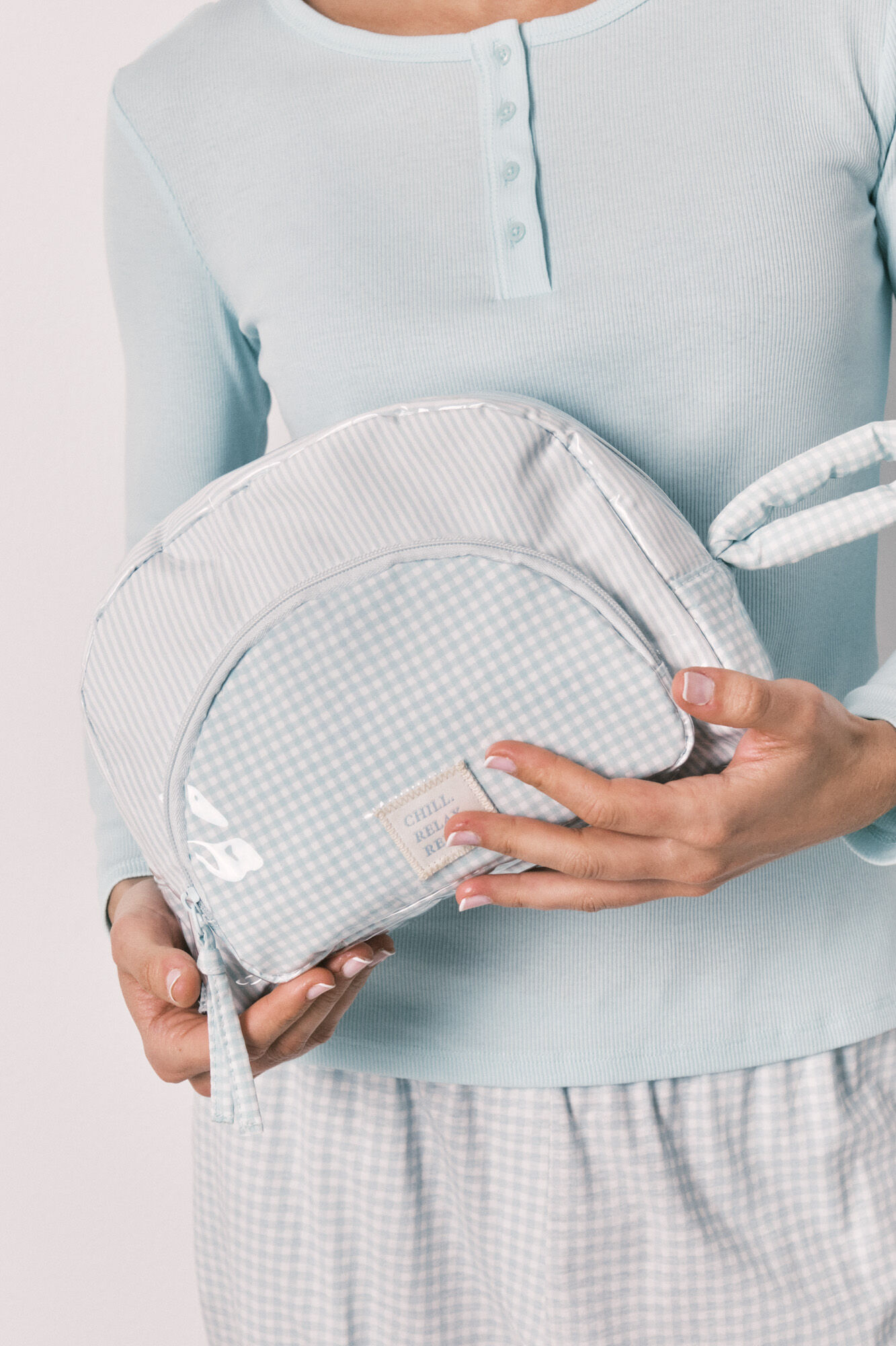 Women'secret Neceser acolchado de cuadros y rayas verde