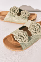 Women'secret Sandalias bio de rafia con flor de crochet verde kaki
