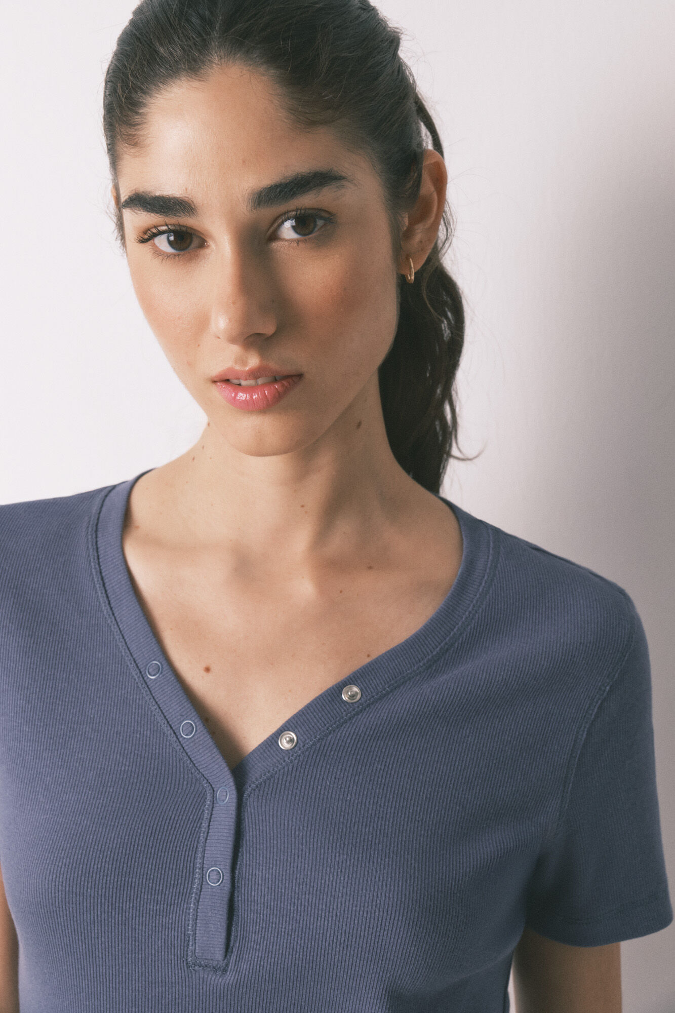 Women'secret Playera manga corta acanalada de algod&oacute;n azul azul