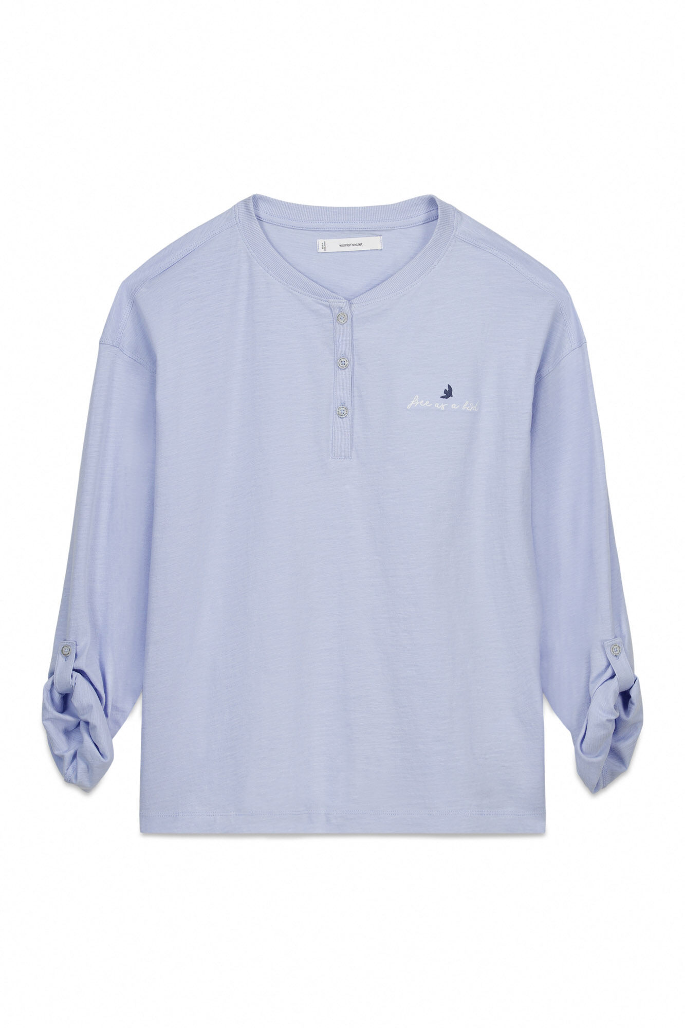 Women'secret Playera manga larga de 100% algod&oacute;n azul azul