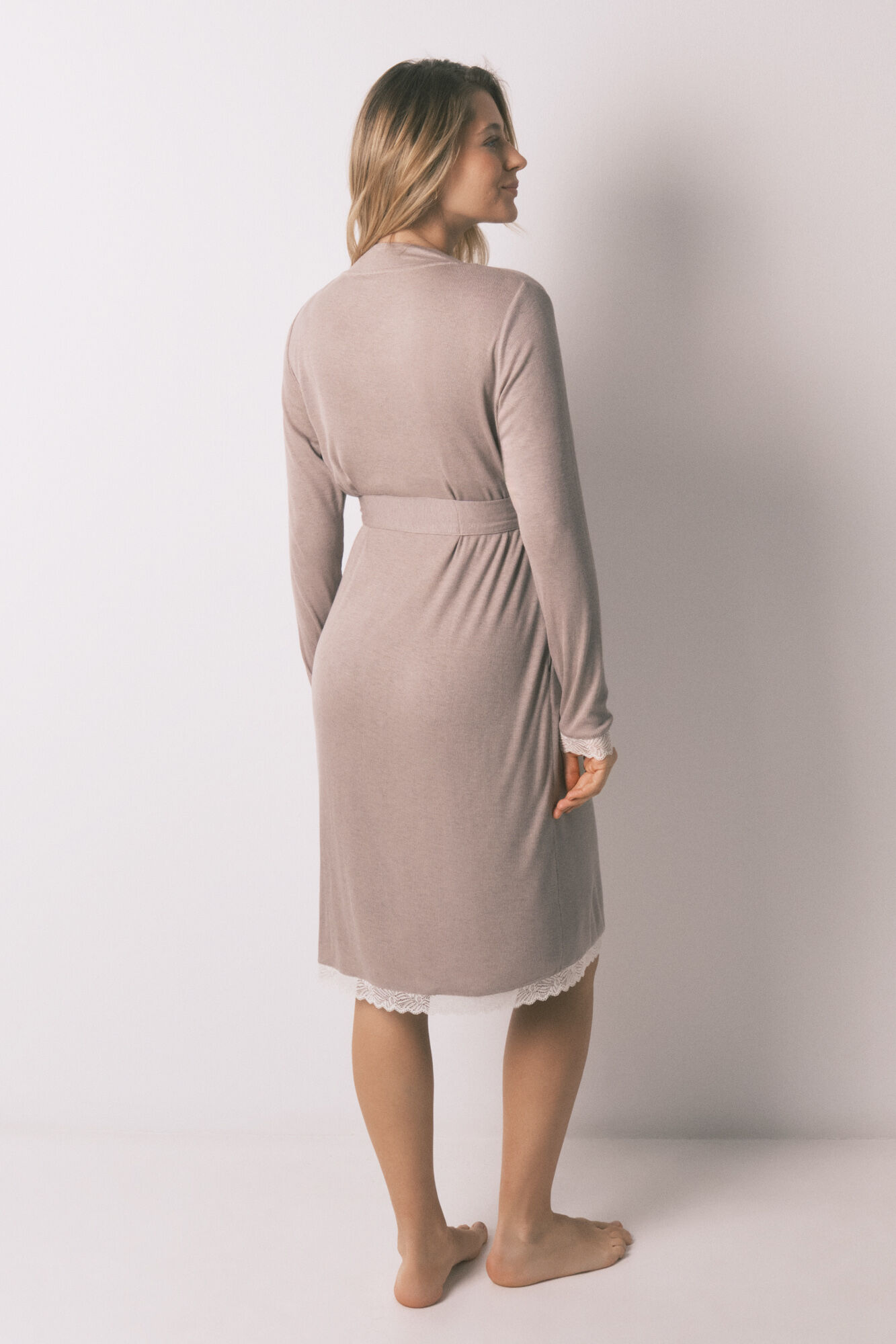 Women'secret Bata "maternity" con cintur&oacute;n gris caf&eacute;