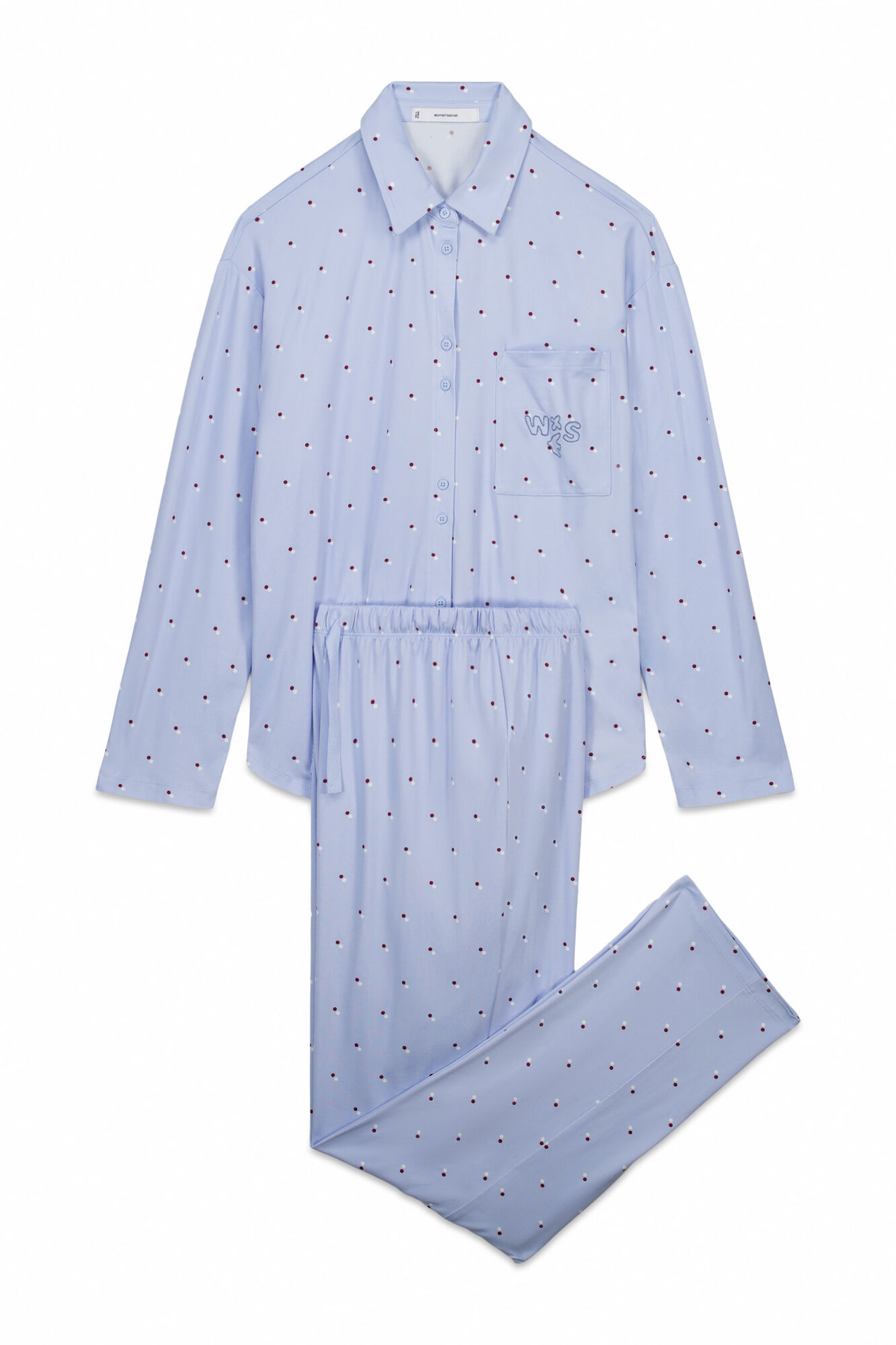 Women'secret Pijama camisera larga estampado de puntos azul estampado