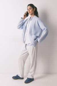 Women'secret Pijama camisera larga a rayas de 100% algod&oacute;n blanca