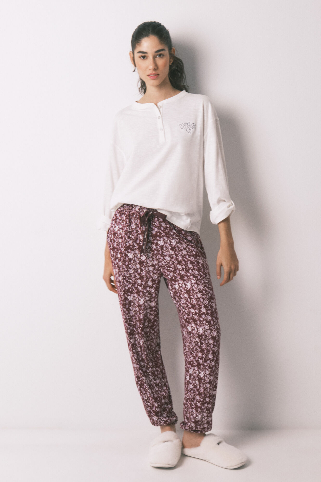 Women'secret Playera manga larga de 100% algod&oacute;n blanca marfil