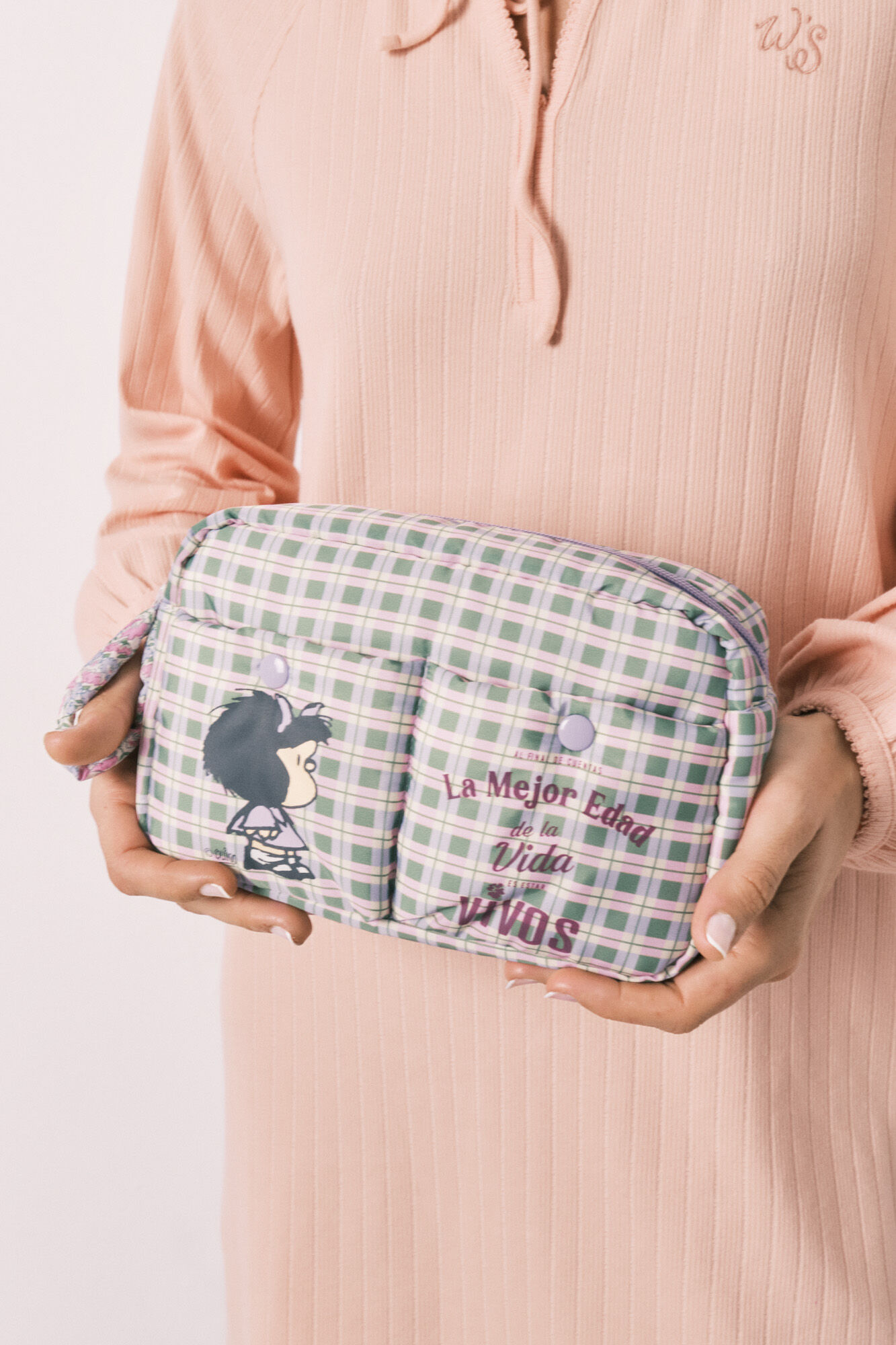 Women'secret Neceser mediano de cuadros Mafalda rosa