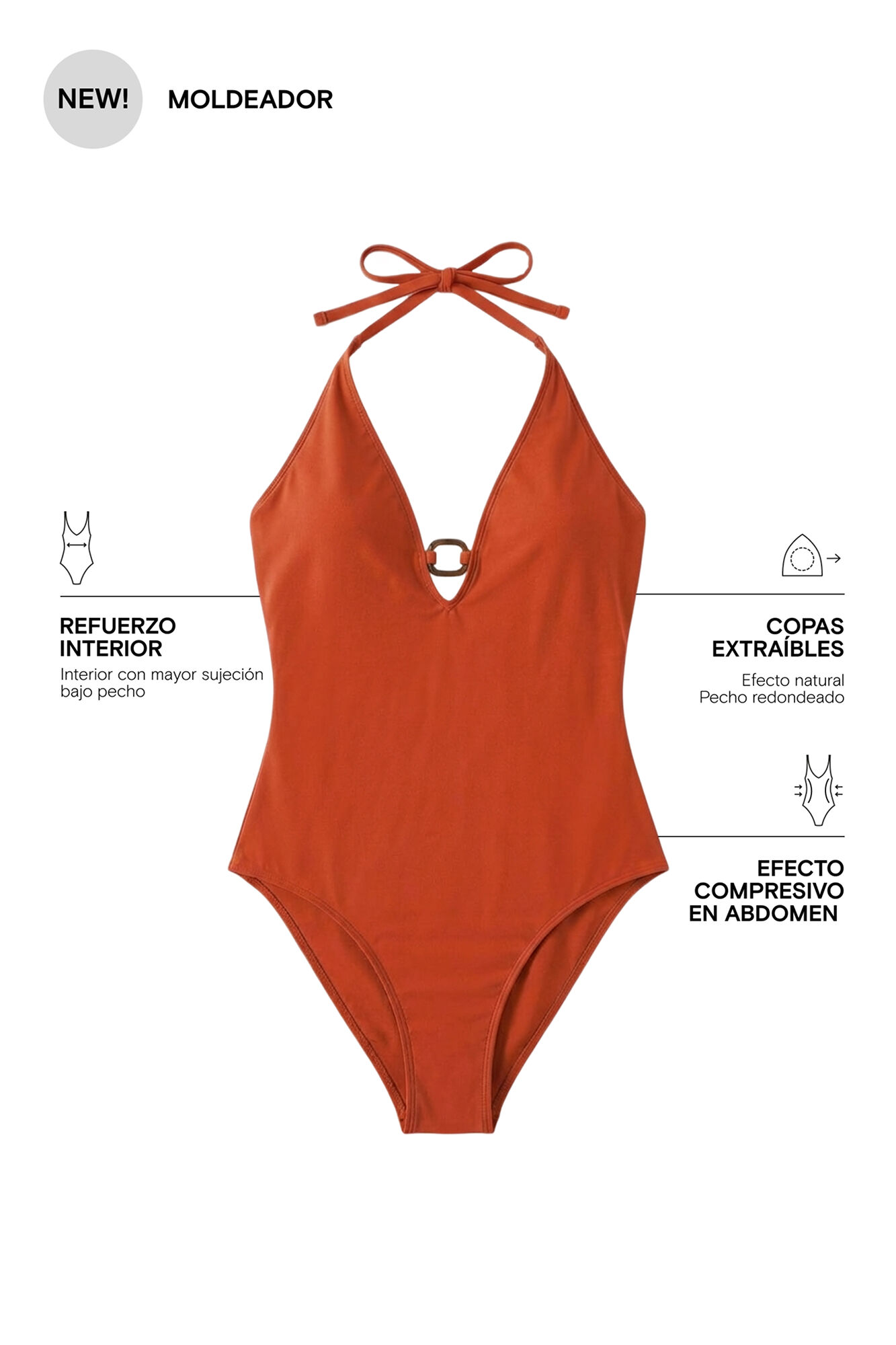 Women'secret Traje de ba&ntilde;o modelador escote en pico naranja naranja