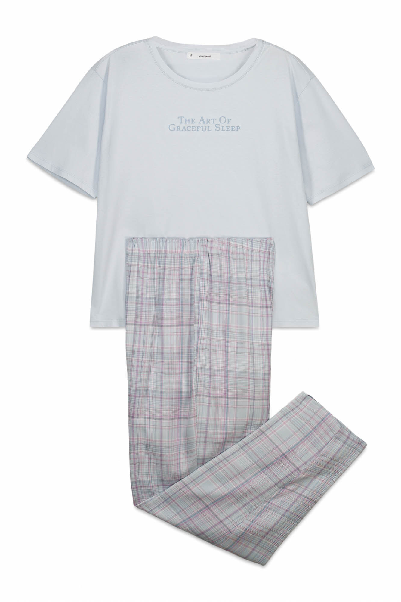 Women'secret Pijama larga azul estampado a cuadros azul