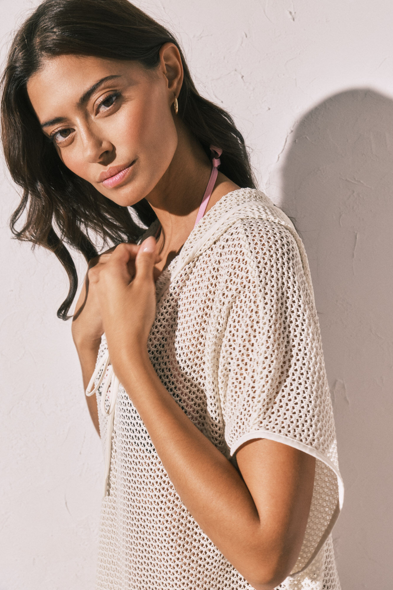 Women'secret T&uacute;nica corta con capucha efecto red beige