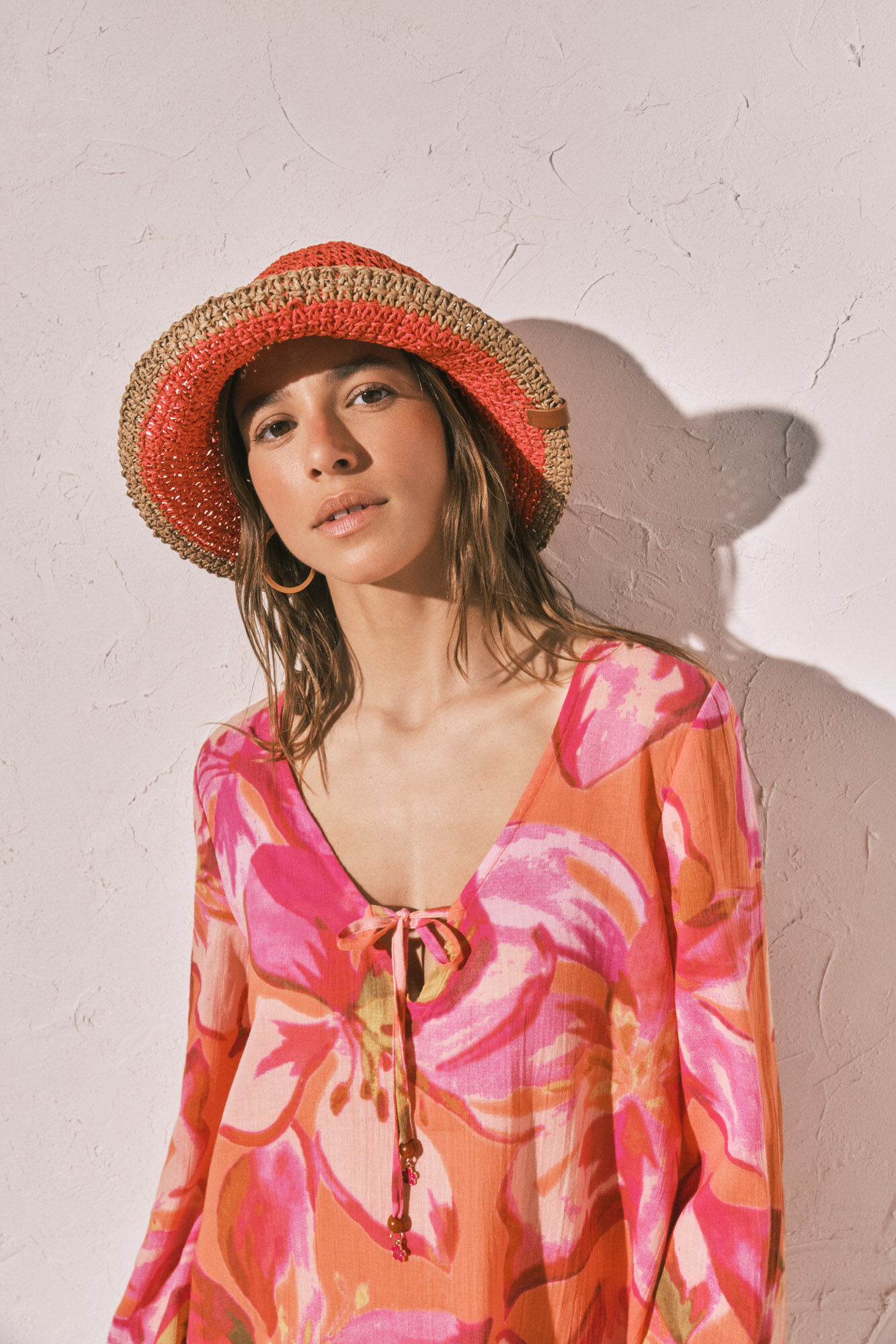 Women'secret Sombrero bucket de rafia bicolor
