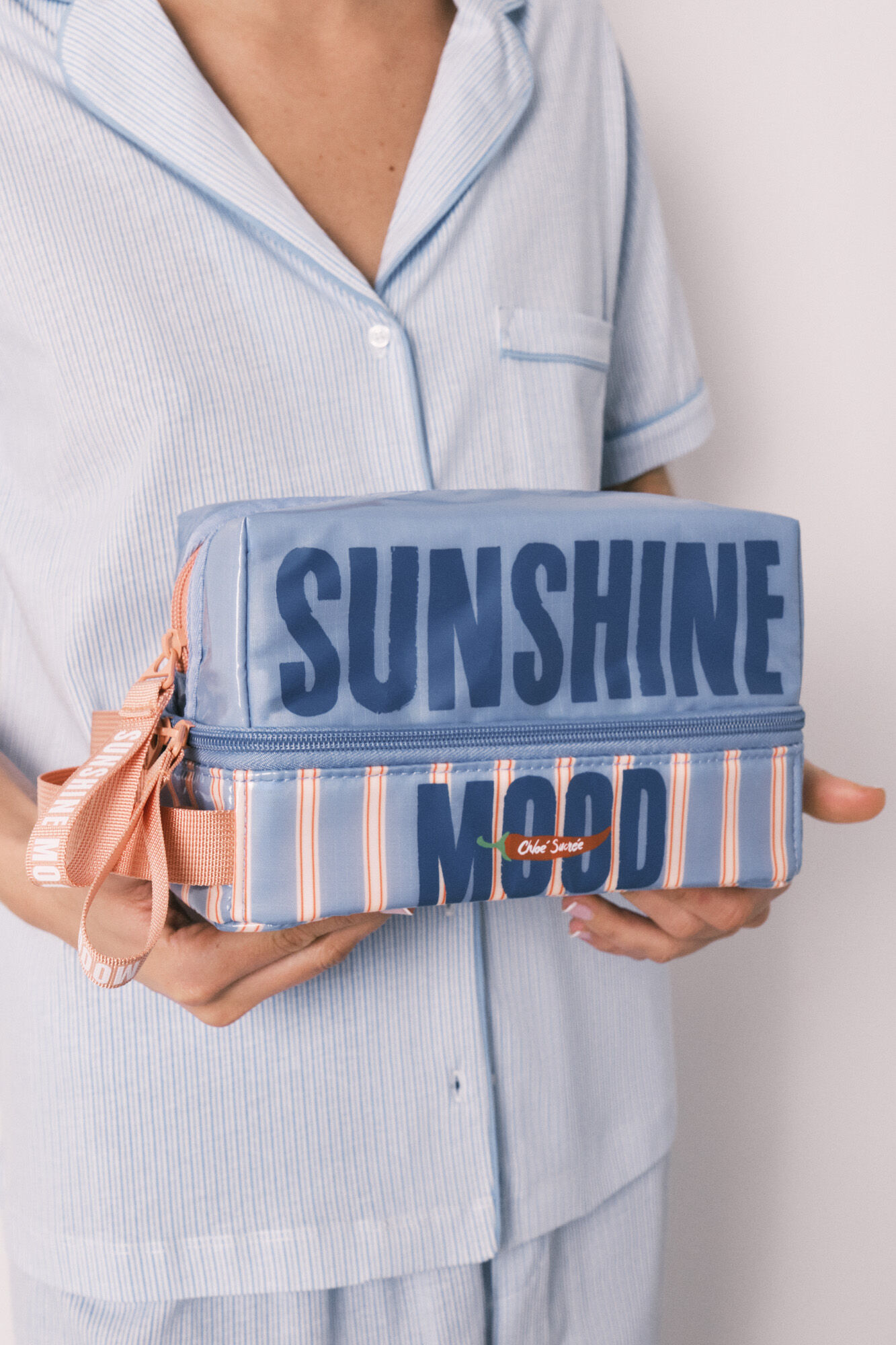 Women'secret Neceser mediano impermeable estampado de rayas azul