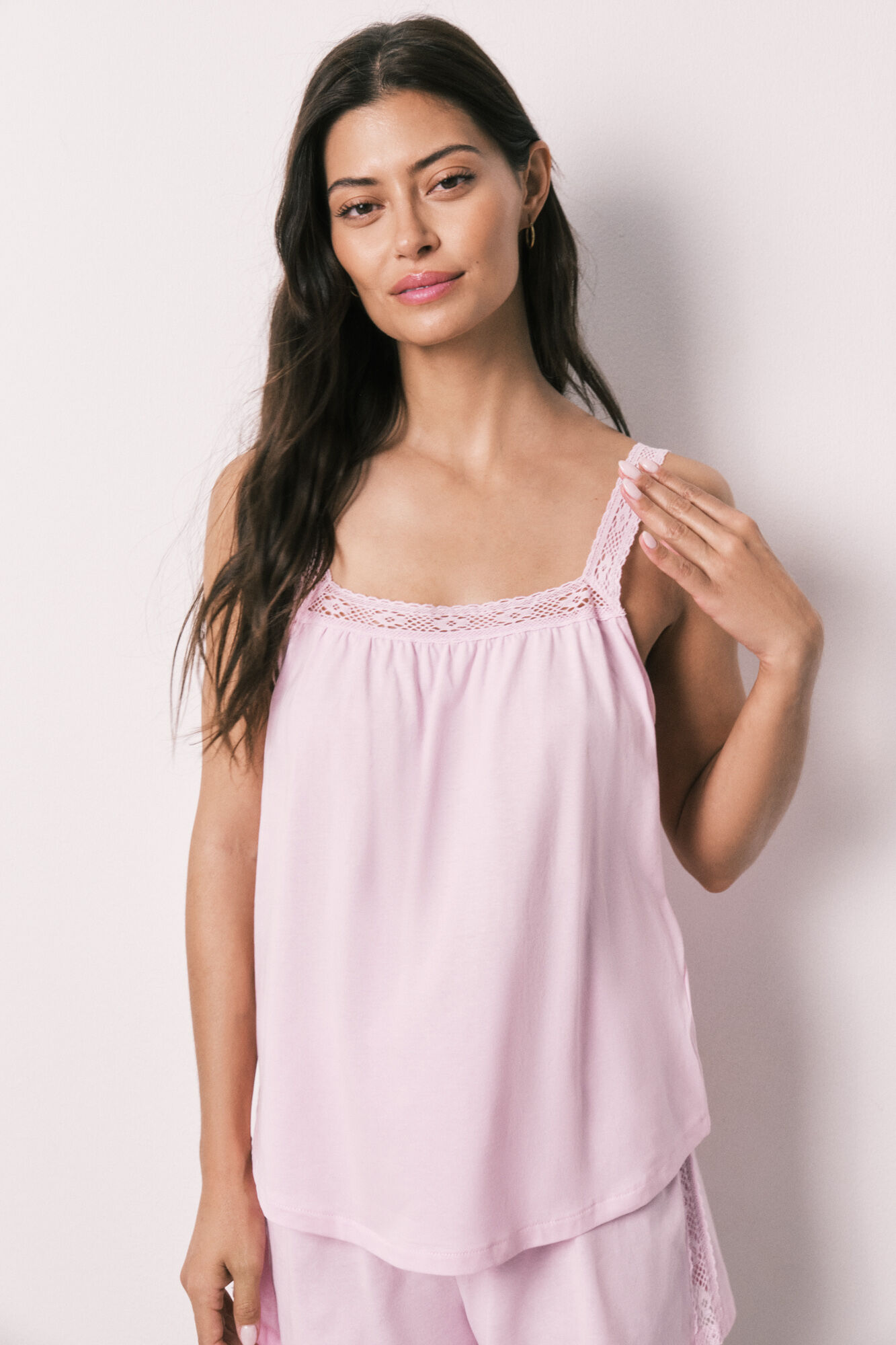 Women'secret Pijama corta de algod&oacute;n con encaje rosa rosa