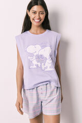 Women'secret Pijama corta de algod&oacute;n Snoopy morado/lila