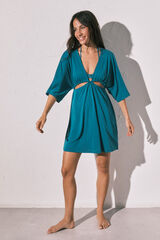 Women'secret Vestido corto cut-out de tejido azul azul