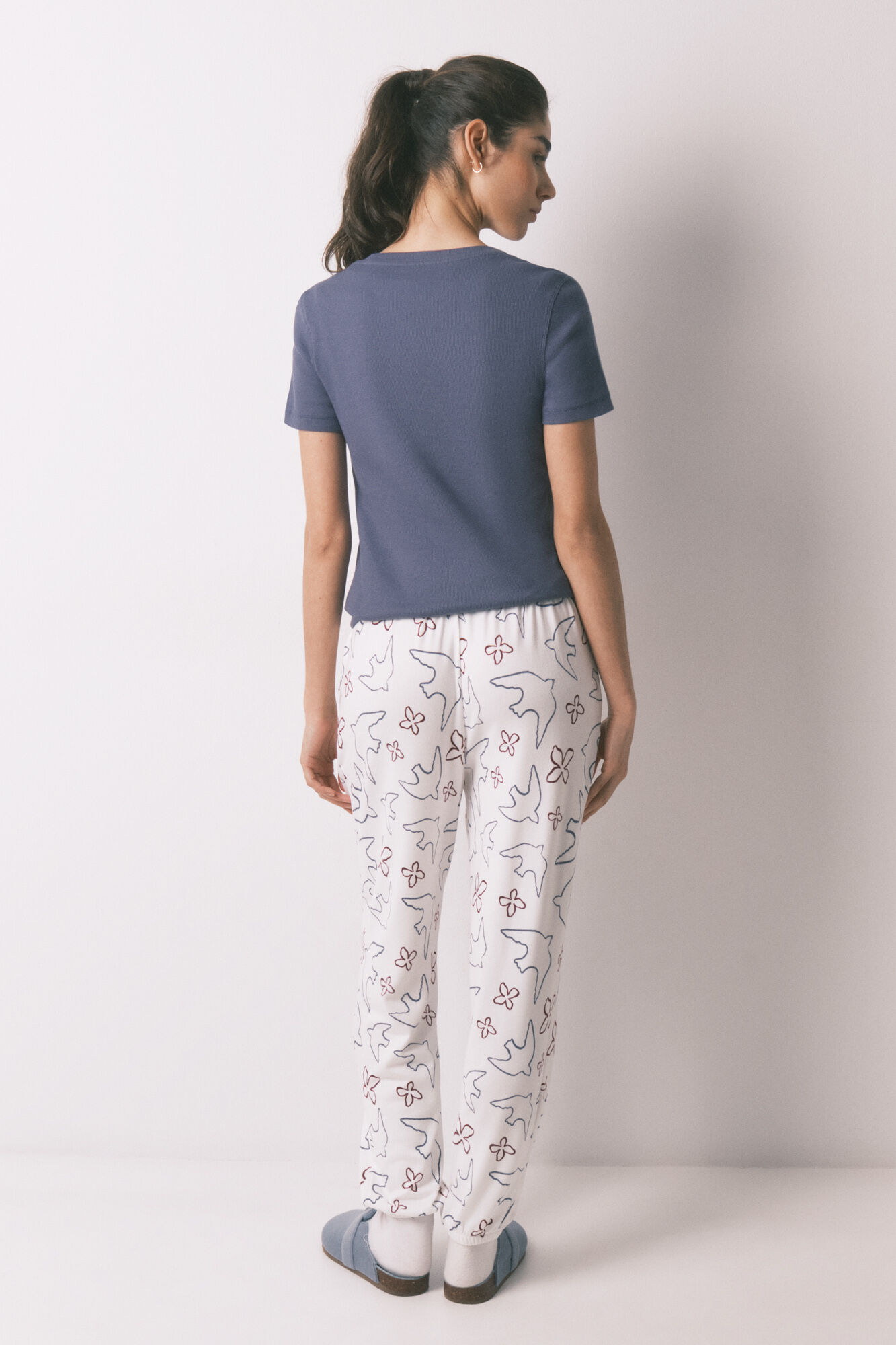 Women'secret Pantal&oacute;n largo estampado de p&aacute;jaros blanco blanco
