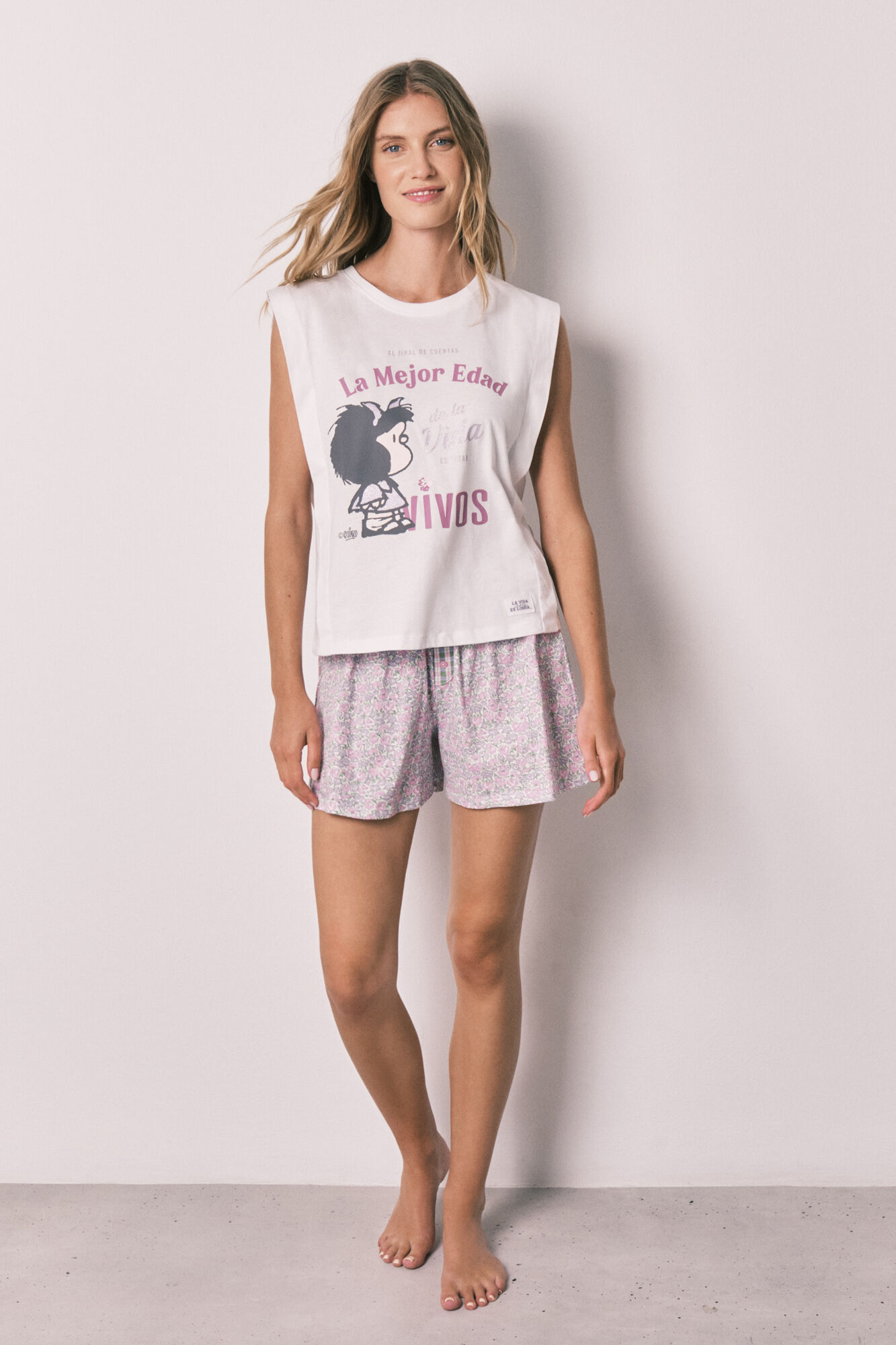 Women'secret Pijama corta de algod&oacute;n Mafalda estampado