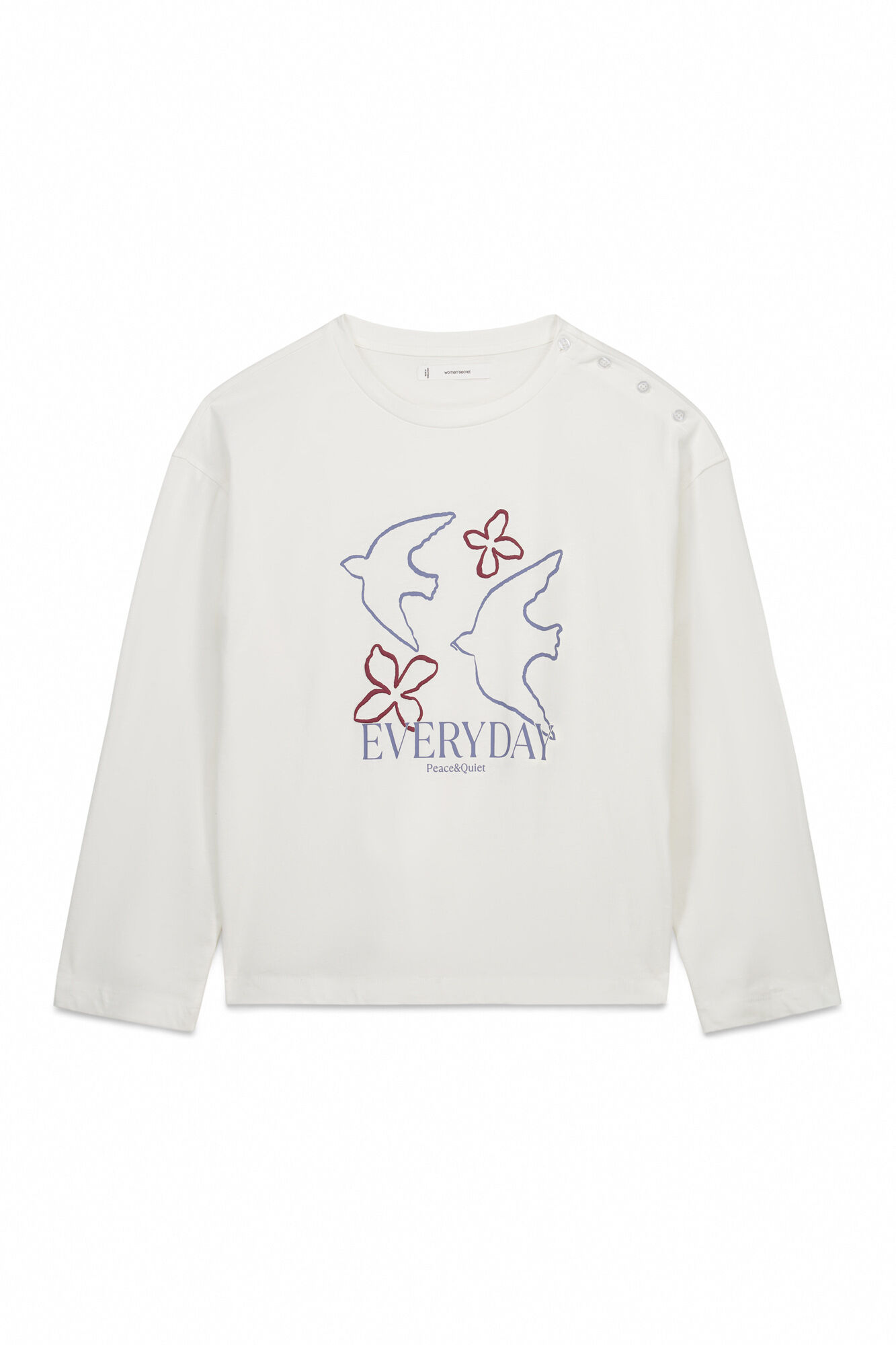 Women'secret Playera manga 3/4 de 100% algod&oacute;n blanca marfil