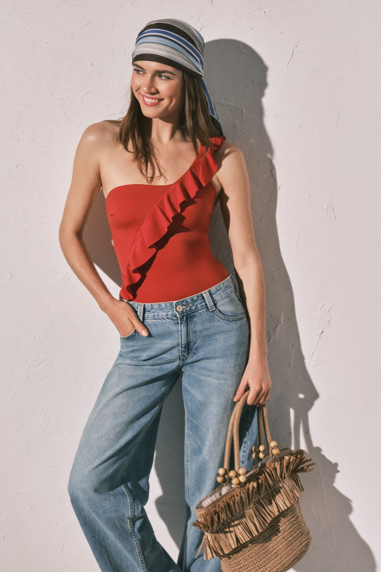 Women'secret Traje de ba&ntilde;o moldeador con volante asim&eacute;trico naranja